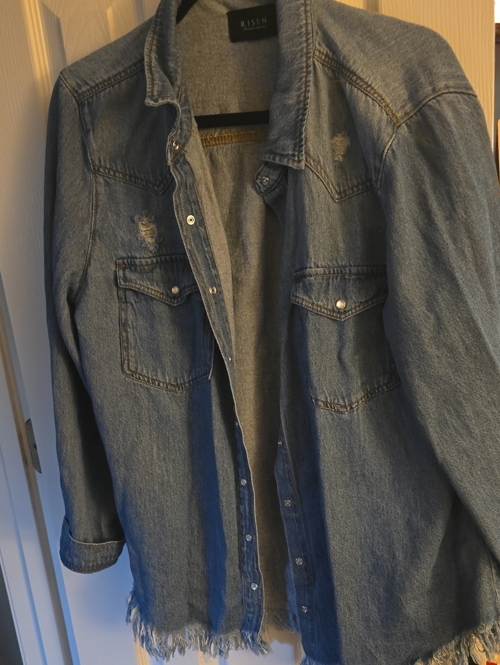 Risen Frayed Hem Distressed Oversize Jacket